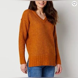NWT a.n.a a new approach Sweater Size‎ med Honey Ginger Brown V  Neck pullover
